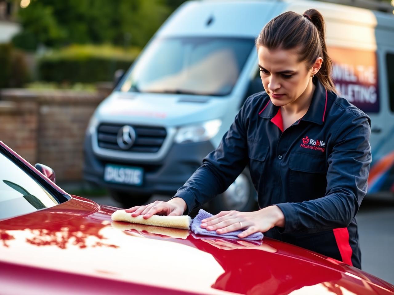 Mobile valeter polishing a car